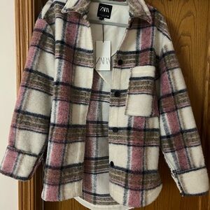 Zara Women’s Checkered Jacket - Pink, Cream, and Brown